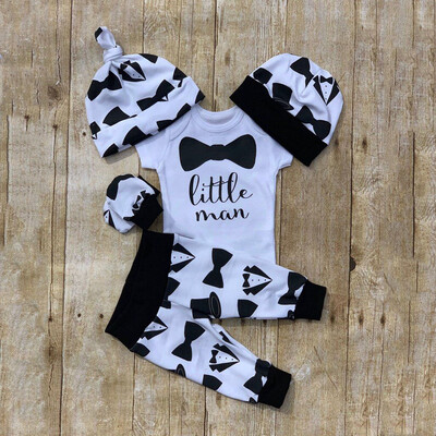 

Newborn Infant Baby Boy Toddler Cotton Romper TopsPantsHats Outfit Clothes Set
