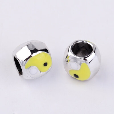 

Rondelle Silver Plated Alloy Enamel European Large Hole Beads Cadmium Free & Nickel Free & Lead Free LightYellow 9x10x9mm
