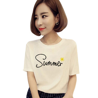

Women Simple Short Paragraph Letter Printed Short Sleeves Loose Top Women Krean Version T-shirt Female Summer Bottoming Tees