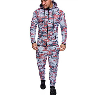 

Toponeto Mens Autumn Camouflage Zipper Sweatshirt Top Pants Sets Sports Suit Tracksuit