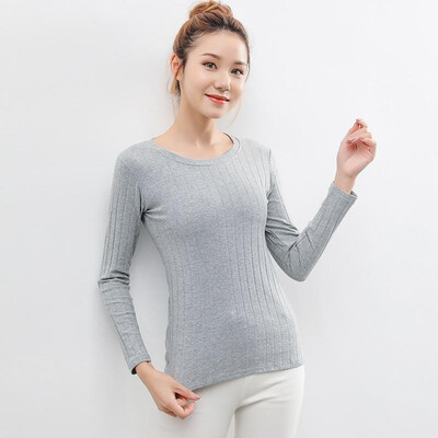 

Fashion Women Bottom T-shirt Long Sleeve O-neck Solid Color Stretch Thin Slim Basic Tee Tops Casual Pullovers Blouse