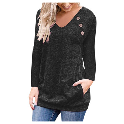 

Tailored Women Casual Solid V-neck Long Sleeve With Buttons Tops Blouse