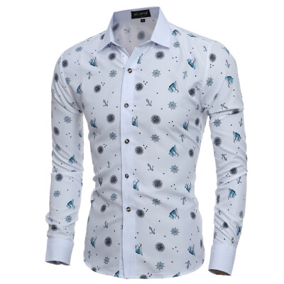 

New Fashion Print Casual Slim Men\s Long Sleeve Shirt