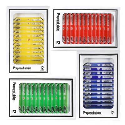 

48pcsset Plastic Prepared Microscope Slides Animals Insects Plants Sample Specimens Slides Set with Color Labels for Kids Student