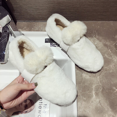 

Fur Shoes Female Autumn Winter Korean Edition Warm Suedeball Flat sole Ins Student Leisure Round Head Bread Shoes