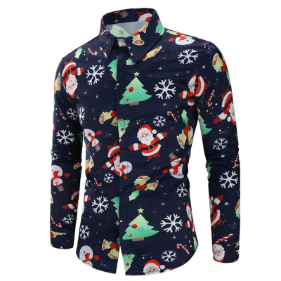 

Tailored Men Casual Snowflakes Santa Candy Printed Christmas Shirt Top Blouse