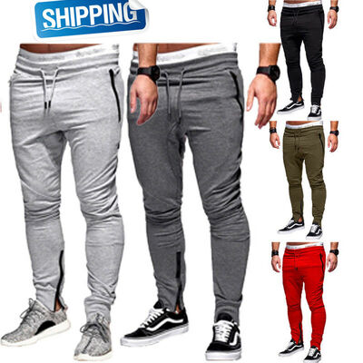

Mens Gym Slim Fit Trousers Tracksuit Bottoms Skinny Joggers Sweat Track Pants