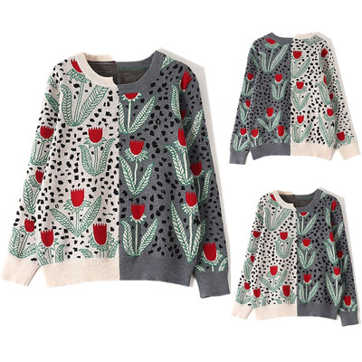 

〖Follure〗Women 2019 Autumn Winter Casual Flower Color Matching Sweater Pullover