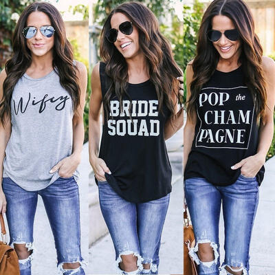 

WifeyBride SquadPop the Champagne Women Summer Cotton Vest Tank Top Sleeveless Blouse T-Shirts