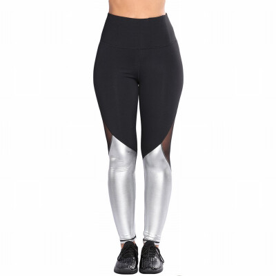 

womens Two-color mesh stitching high waist sports casual leggings women