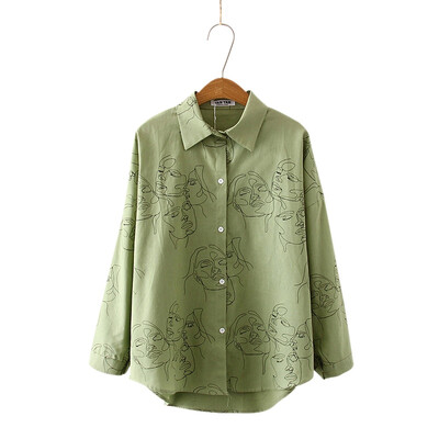 

Female Cotton Face Printing Full Sleeve Lapel Shirts Women Tops Ladies Clothing blusa feminina New Autumn Blouse Shirt