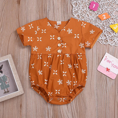 

Newborn Kids Baby Girls Clothes Flower Print Button Romper Bodysuit Outfits