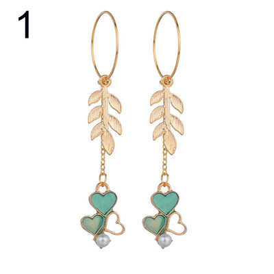 

Fashion Women Hollow Circle Heart Leaf Long Chain Dangle Hoop Earrings Jewelry