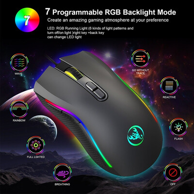 

Professional 7200 DPI Ergonomic Optical Wired Gaming Mouse 7 Programmable Buttons RGB Backlit