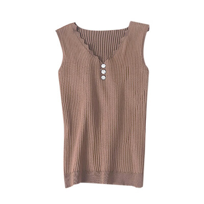 

Women Summer Sexy V Neck Ice Silk Button Slim Solid Color Camisole