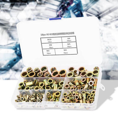 

Greensen 180pcs M3-M10 Rivet Nut Kit Zinc Plated Carbon Steel Flat Head Threaded insert Rivet Nutsert