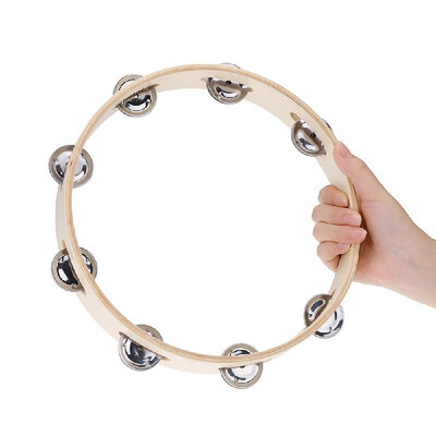 

Kids 10" Hand Held Wood Headless Tambourine Bell with Metal Single Row Jingles&Wood Quality Children Educational Musical Percu