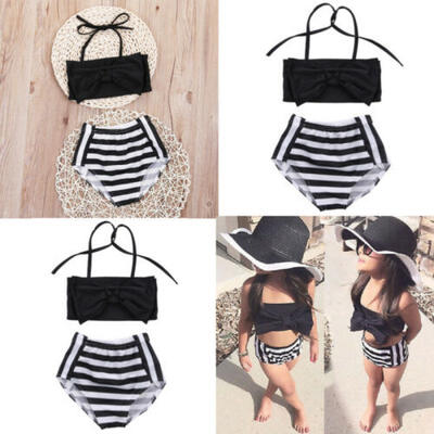 

Kids Baby Girl Striped Bikini Suit Costume Swimmable Swimwear Swimsuit Beachwear
