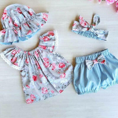 

3pcs Toddler Baby Girl Clothes Set Floral Top T-Shirt Shorts Pants Outfits Party