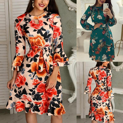 

Women Bandage Bodycon Long Sleeve Short Mini Floral Party Cocktail Casual Dress