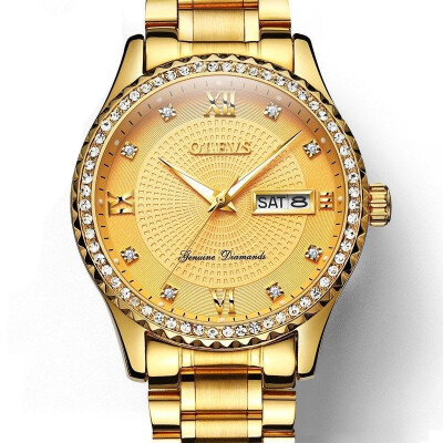 

OLEVS Men\s Luxury Analog Quartz Gold Watch Business Stainless Steel Band Clock