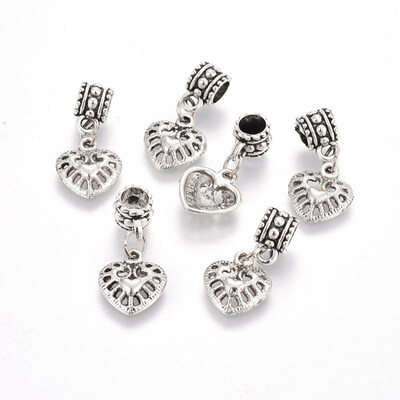 

Alloy European Dangle Beads Large Hole pendants Heart Antique Silver 25mm Hole 5mm Pendant 13x12x3mm