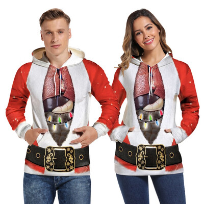 

Tailored Christmas Women Men Couples Print Long Sleeve Hoodie Sweatshirt Pullover Tops