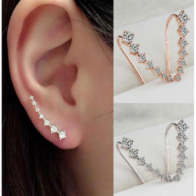 

Fashion Womens Rhinestone Gold Silver Crystal Earrings Ear Hook Stud Jewelry