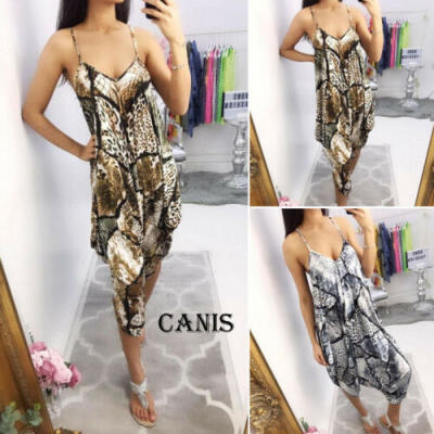 

2019 UK Womens V Neck Canis Jumpsuit Playsuit Romper Harem Leopard Dress -XL