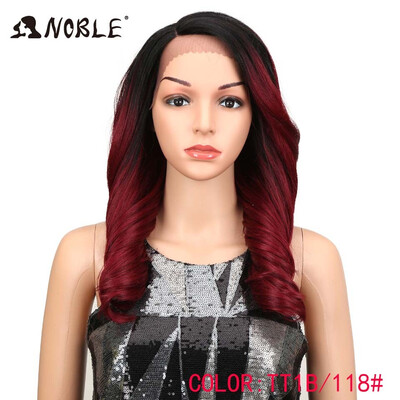 

Noble 20"Inch High Temperature Fiber Hair Omber Gold Wavy Hair Long Loose Wavy Wigs Red Synthetic Lace Front Wig For Black Women