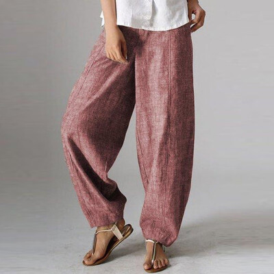 

Tailored Womens Full Length Pants Cotton High Waist Solid Color Trousers Ladies Pants