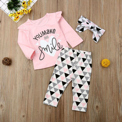 

Infant Newborn Baby Girls Pink Top T Shirt Pants Leggings 3PCS Outfits Clothes