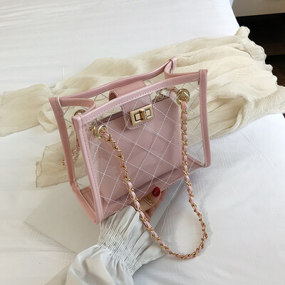 

Ins summer bag transparent bag womens new 2019 Korean version of Joker jelly bag chain shoulder Messenger bag tide