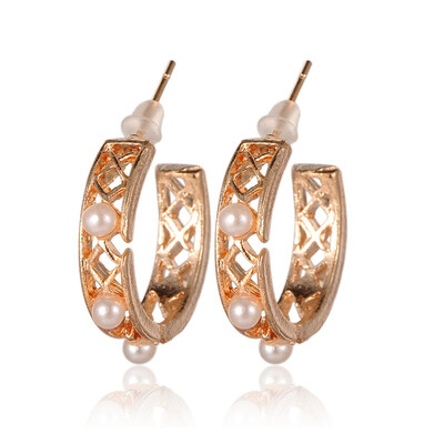 

Trendy Alloy ABS Pearl Ear Studs Golden 20x5mm Pin 08mm