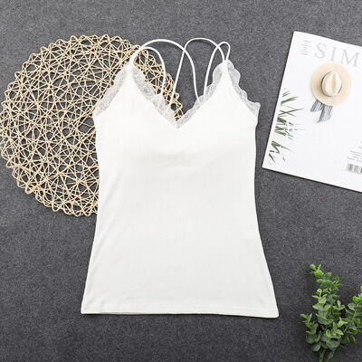 

Fashion New Beauty Back Lace Stitching Solid Color Knitting Threaded Padded Sports Vest