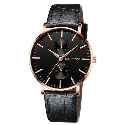 

Gobestart Fashion Mens Leather Military Alloy Analog Quartz Wrist Watch Business Watches