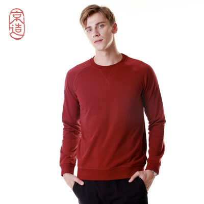 

JZAO mens sweater round neck long-sleeved casual pullover 2018 autumn&winter casual hatless sweater wine red XXL code