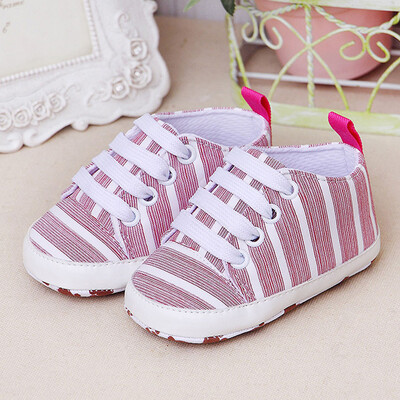 

Newborn Infant Baby Stripe Girls Boys Soft Prewalker Casual Flats Shoes