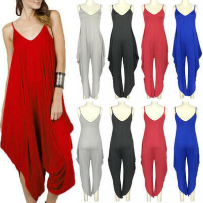 

Women Summer Bareback Loose Baggy Boho Jumpsuits Playsuits Trousers Wide Leg CA
