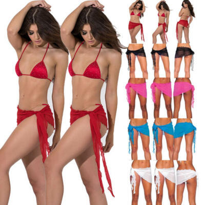 

Women Swimwear Cover Up Sarong Pareo Dress Bikini Mini Wrap Skirt Sheer Beach