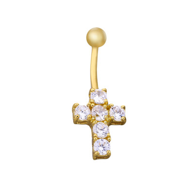 

Rhinestone Double Cross Dangle Navel Belly Button Barbell Ring Body Piercing