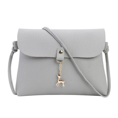 

Solid Color Deer Pendant Shoulder Handbags Women PU Leather Crossbody Bags