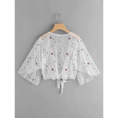 

New Women Summer Sunscreen Floral Bowknot Embroidery Cover Up Summer Sunscreen