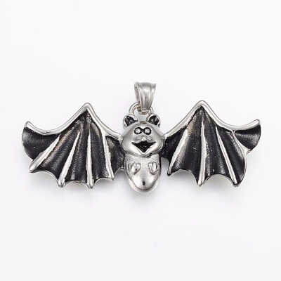 

304 Stainless Steel Big Pendants Bat Antique Silver 22x53x7mm Hole 5x6mm