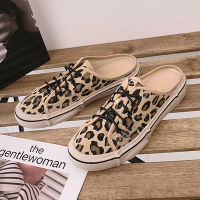 

Half drag Leopard print shoes women spring&summer ins super fire small dirty shoes women flat Baotou Leopard print shoes
