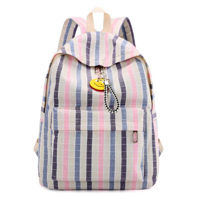 

Striped Travel Backpacks Women School Bags Large Knapsack Preppy Rucksack