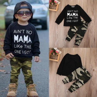 

2PCS Kids Baby Boy Clothes Set T-shirt Tops Camouflage Pants Leggings Outfits