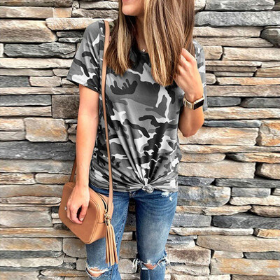 

Women Clothing Summer Tops T-shirts Loose Round Neck Short Sleeve Camouflage