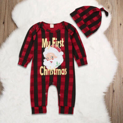 

Newborn Baby Girl Boy Christmas Costume Santa Claus Romper Hat Clothes Outfits