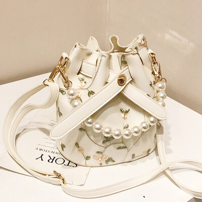 

2019 spring new fairy bag small fresh lace embroidered bucket bag chain pearl shoulder oblique satchel bag